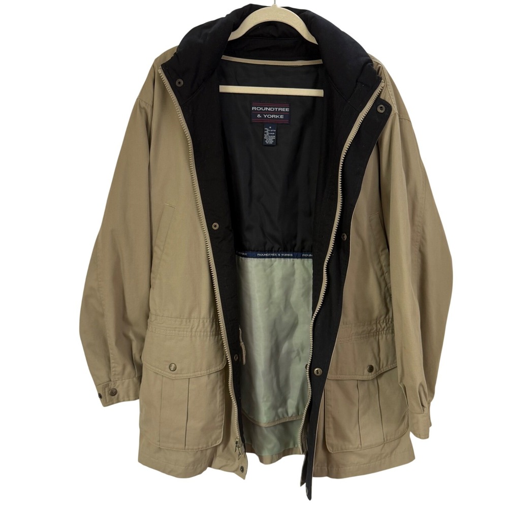 Roundtree & Yorke Men's Tan Khaki‎ Full Zip Coat Jacket Medium Cotton Blend